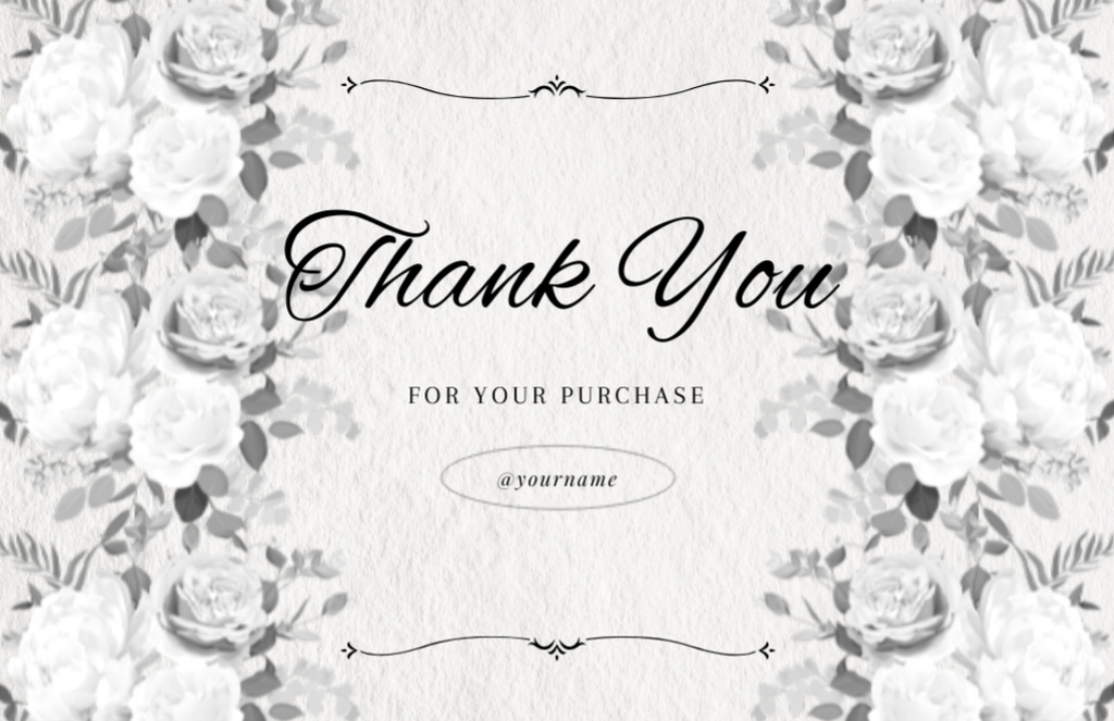 Thank You Message for Purchase with Black and White Roses Thank You Card 5.5x8.5in Πρότυπο σχεδίασης