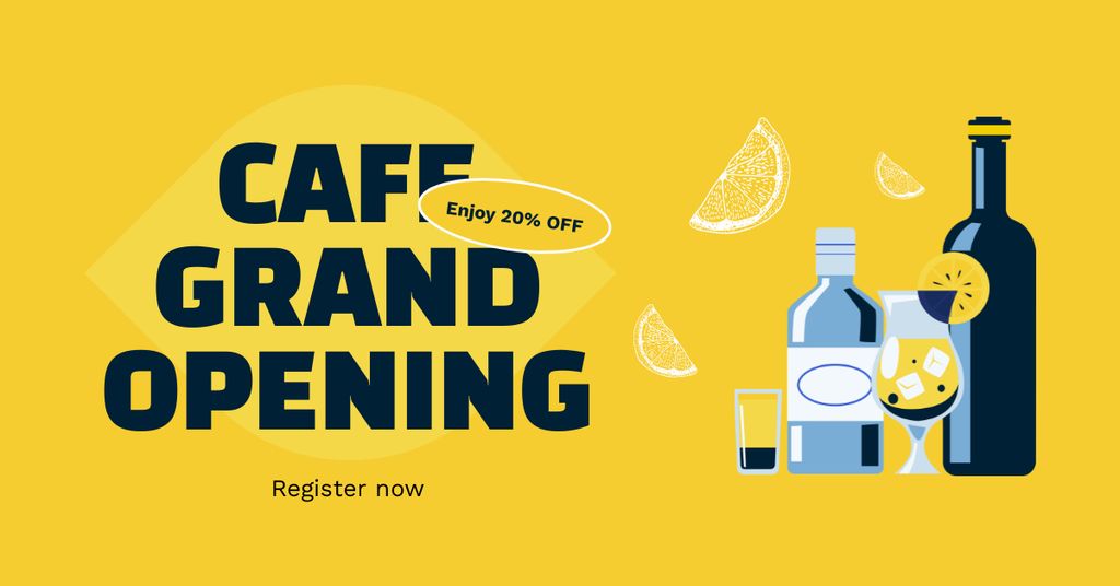 Best Cafe Grand Opening With Discount And Cocktail Facebook AD Πρότυπο σχεδίασης