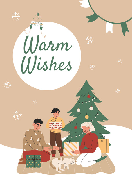 Christmas and New Year Wishes Happy Family Postcard A6 Verticalデザインテンプレート