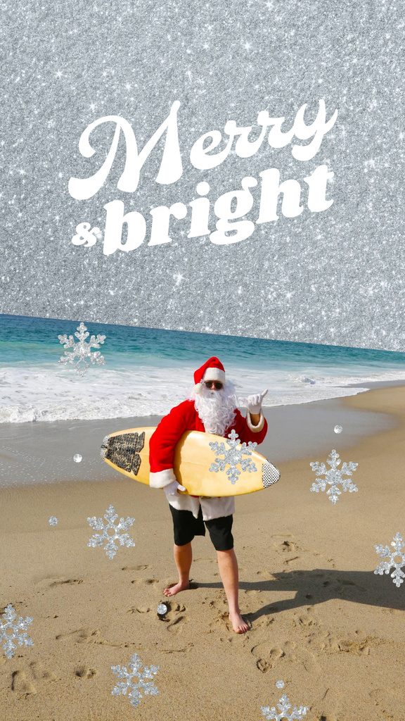Funny Man in Santa's Costume on Beach Instagram Story Design Template