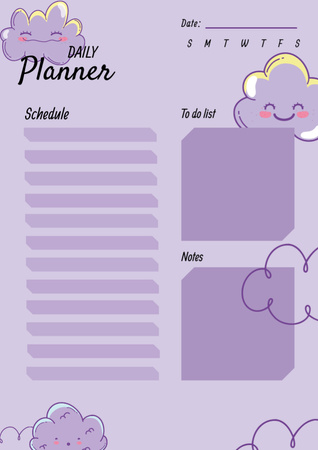 Template di design Agenda giornaliera con simpatiche nuvole di cartoni animati Schedule Planner