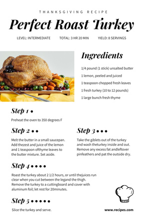 Kiitospäivän kalkkunan ruoanlaittovaiheet Recipe Card Design Template