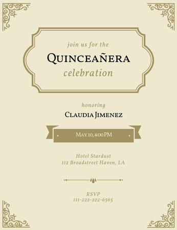 Template di design Annuncio della celebrazione di Quinceañera Invitation 13.9x10.7cm