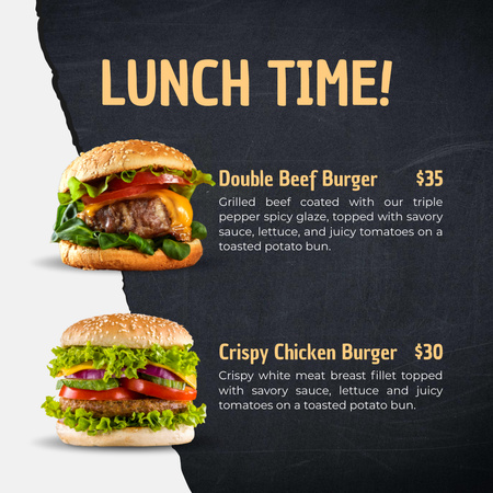 Lunch Menu Offer with Tasty Burger Instagram Design Template