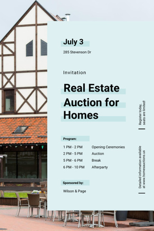 Modern house facade for Real estate auction Invitation 6x9in Design Template