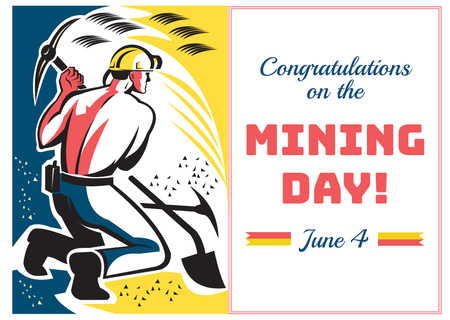 Miming day congratulations with worker Card Design Template