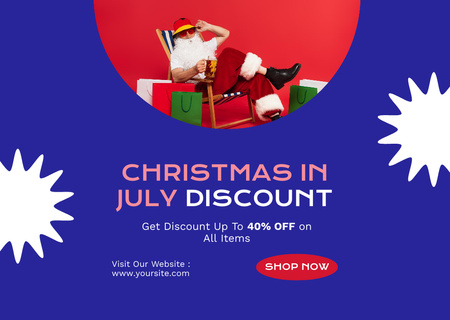 Christmas Discount in July with Merry Santa Claus Flyer A6 Horizontal Design Template