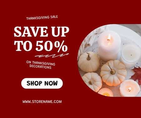 Thanksgiving Decorations Sale Offer on Red Facebook Design Template