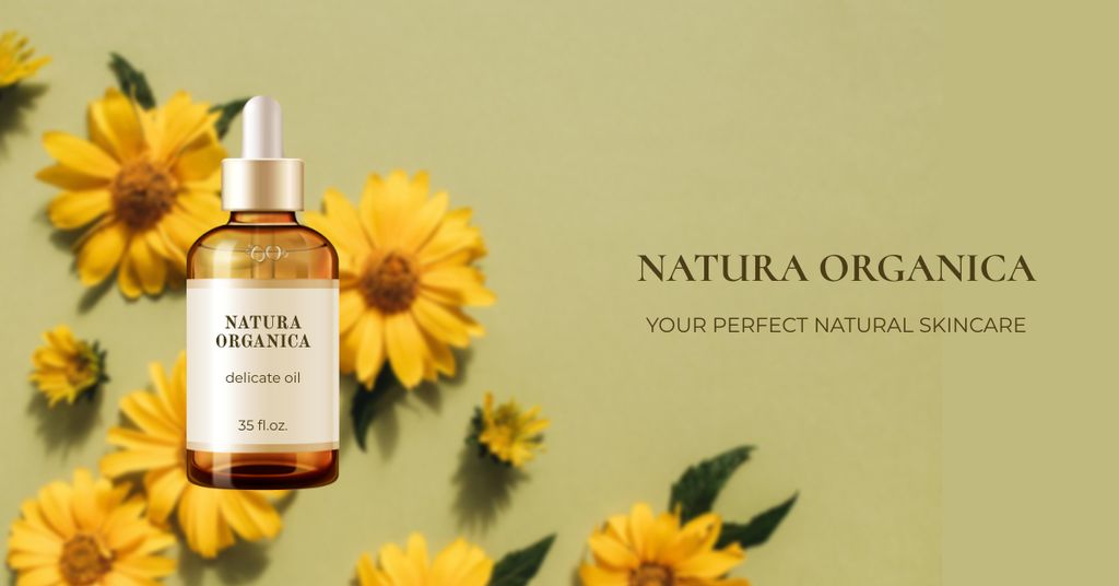 Natural Organic Cosmetics Offer with Yellow Flowers Facebook AD Tasarım Şablonu