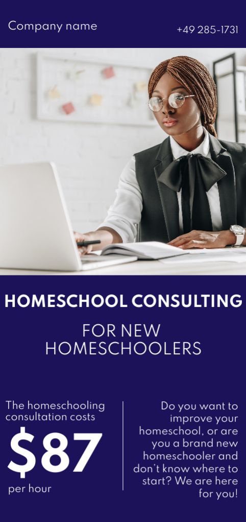 Homeschool Consulting Services with Teacher with Laptop Flyer DIN Large Design Template