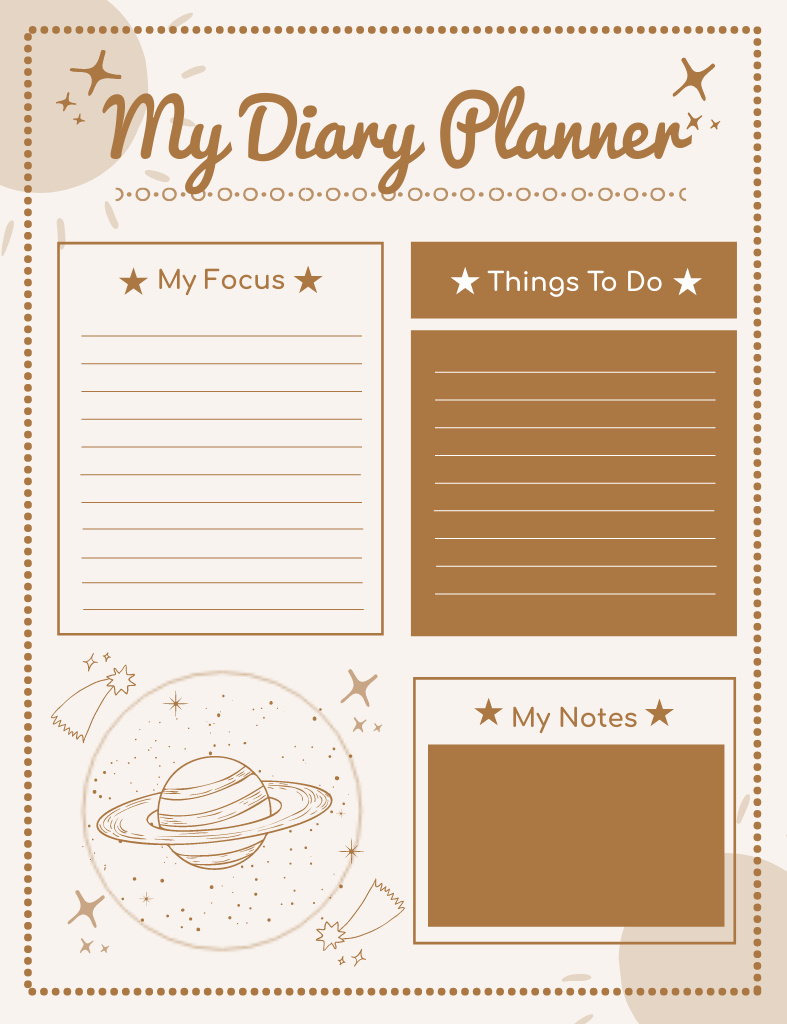 Empty Blank for Diary with Illustration of Planet Notepad 107x139mmデザインテンプレート