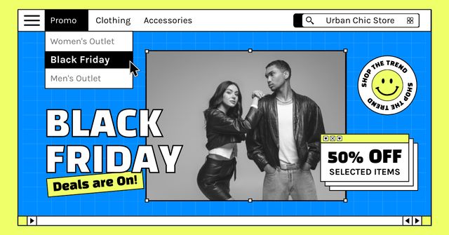 Ontwerpsjabloon van Facebook AD van Black Friday Sale of Super Trendy Outfits