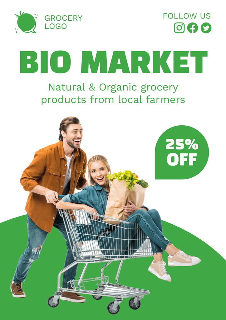 Organic Products From Local Farmers In Supermarket Poster Πρότυπο σχεδίασης