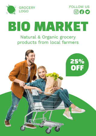 Organic Products From Local Farmers In Supermarket Poster Design Template