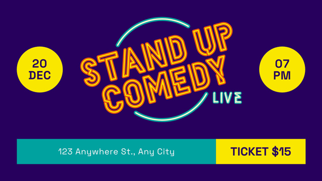 Stand-up Comedy Show Ad with Neon Sign FB event cover Design Template