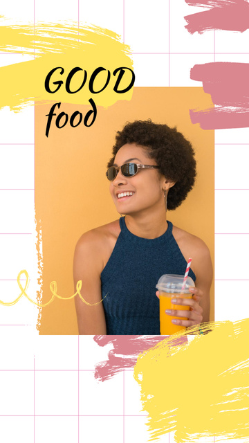 Smiling Woman with Orange Juice Instagram Story Design Template