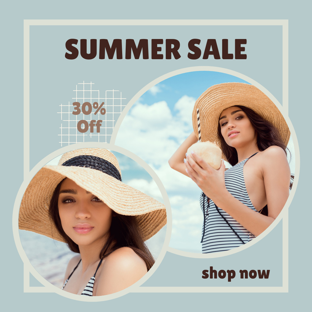 New Summer Sale Offer Of Swimsuit And Hat Instagram Πρότυπο σχεδίασης