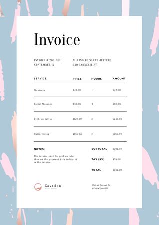 Designvorlage Beauty Services in Painted Spots Frame für Invoice