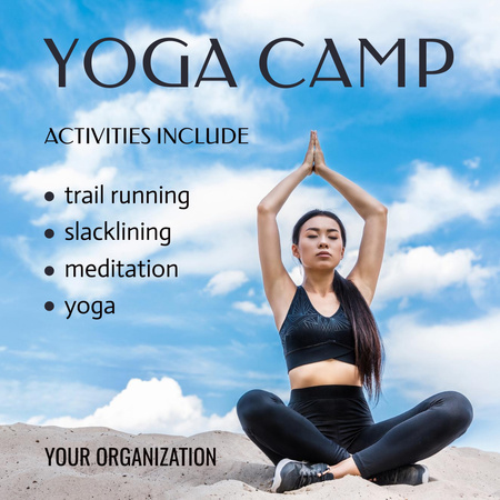 Plantilla de diseño de El mejor campamento de yoga con oferta de actividades y meditación Instagram 