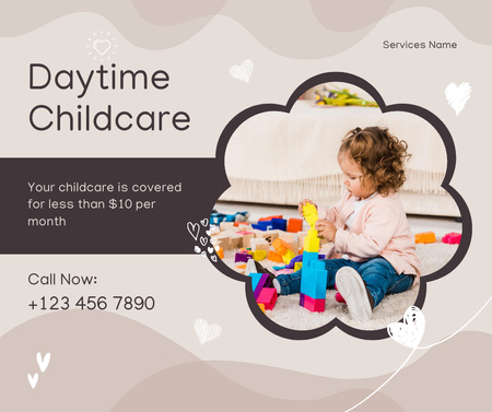Daytime Childcare Offer with Playing Kid Facebook Design Template
