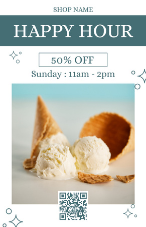 Happy Hours Promotion with Discount on Ice Cream Recipe Card Design Template