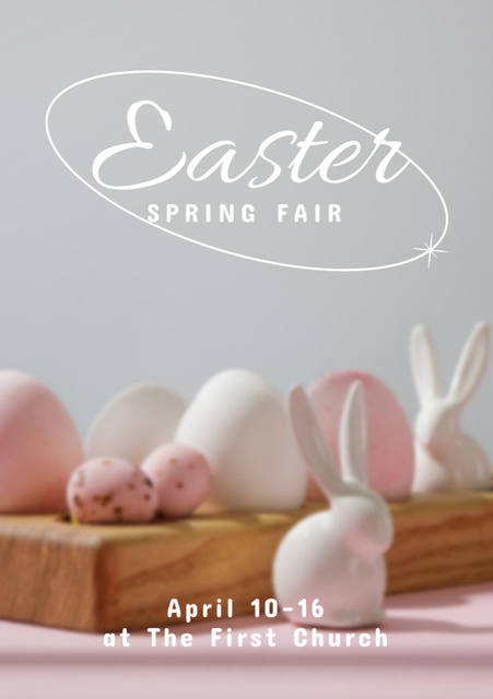 Easter Fair Announcement with Eggs and Toy Bunnies Flyer A5 Modelo de Design