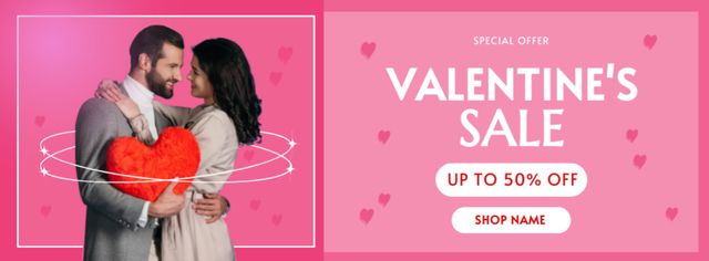 Valentine's Day Sale with Couple in Love on Pink Facebook cover Design Template