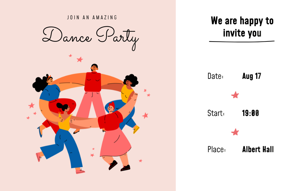 Spectacular Party Announcement With People Dancing In Circle Invitation 4.6x7.2in Horizontal Design Template