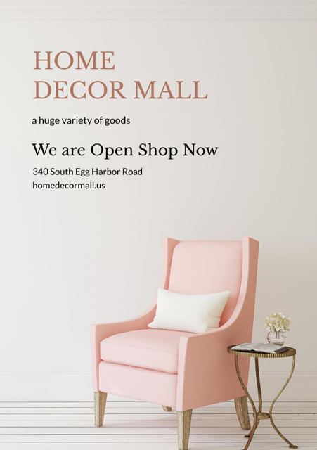 Template di design Furniture Store Ad with Modern Pink Armchair Flyer A5