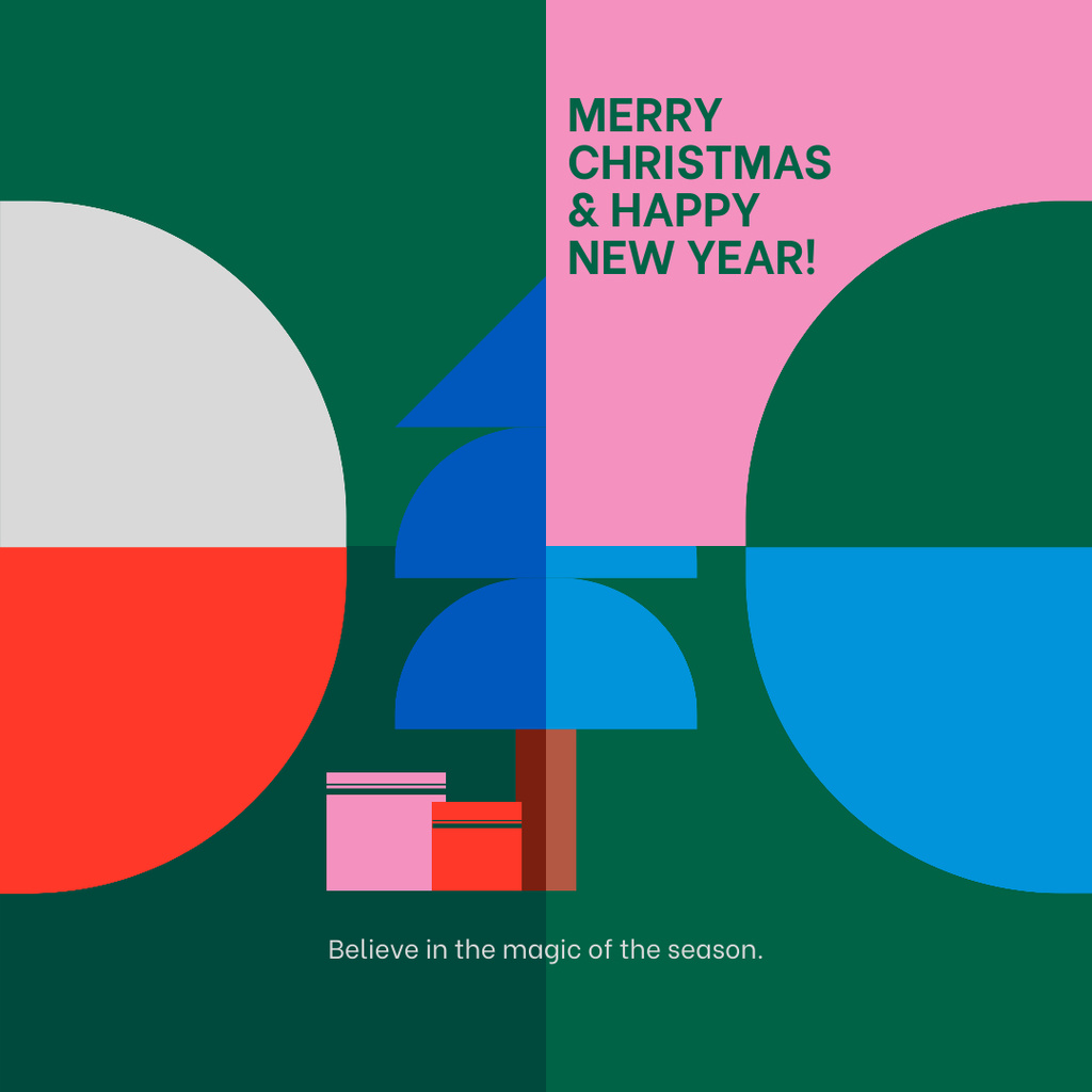 Greeting Card with New Year Holidays with Image of Christmas Tree Instagram Tasarım Şablonu