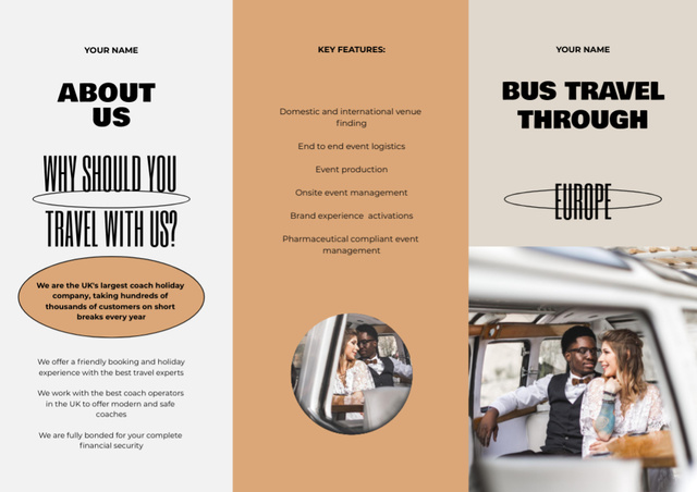 Bus Journeys Offer with Beautiful Couple Brochure Din Large Z-fold Tasarım Şablonu
