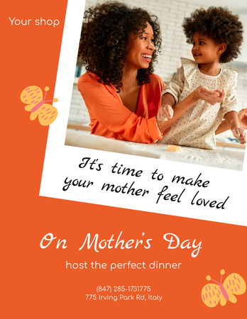 Young African American Mom with Baby on Orange Poster 8.5x11in – шаблон для дизайна