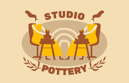 Modèle de visuel Pottery Studio Promotion with Woman Creating Clay Pot - Business Card 85x55mm