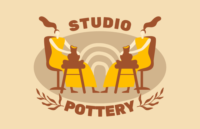 Pottery Studio Promotion with Woman Creating Clay Pot Business Card 85x55mm Tasarım Şablonu