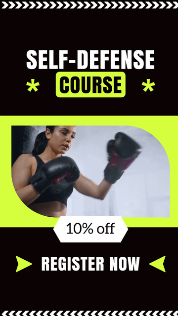 Discount on Self-Defence Course with Woman Boxer Instagram Video Story Modelo de Design