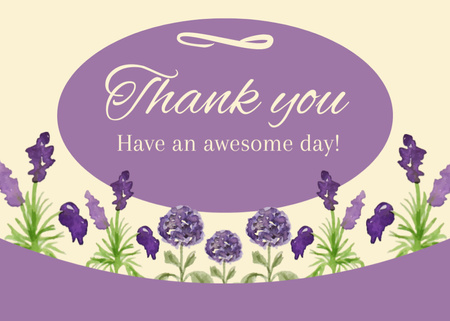 Thank You Message with Purple Flowers Postcard 5x7in Design Template