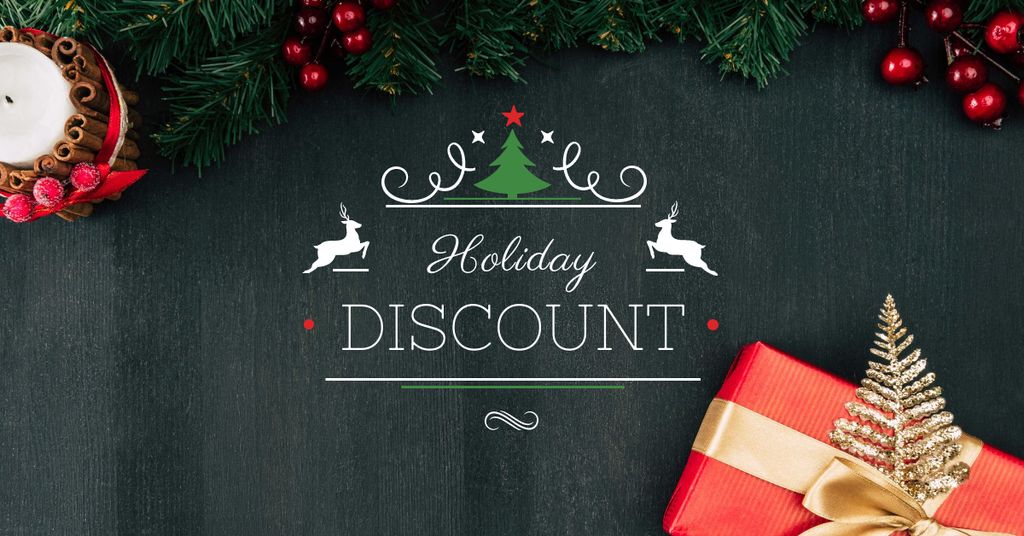 Holiday Discount with Festive Decoration Facebook AD Modelo de Design