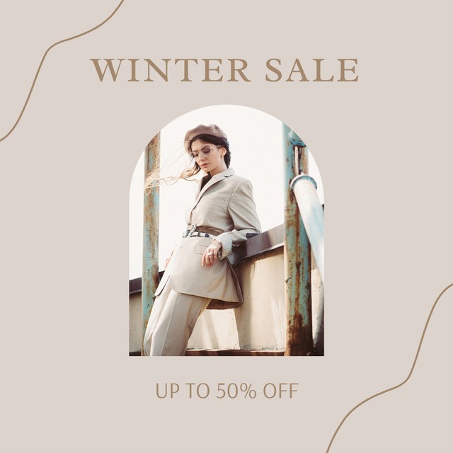 Winter Sale Of Trendy Outfits on Grey Instagram Design Template