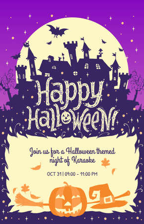 Ontwerpsjabloon van Flyer 5.5x8.5in van Enchanting Castle And Halloween Karaoke Night Announce In Purple