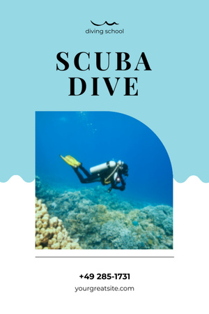 Scuba Dive School Ad on Blue Postcard 4x6in Vertical Modelo de Design