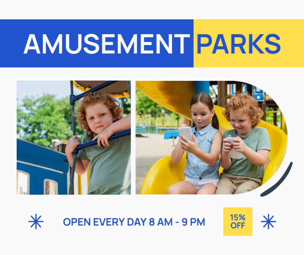 Ontwerpsjabloon van Facebook van Remarkable Amusement Park For Children With Discount