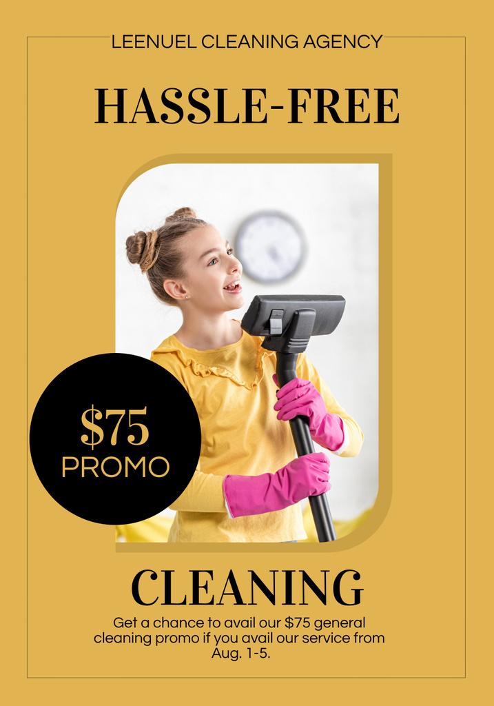 Beautiful Young Woman with Vacuum Cleaner Poster 28x40in Design Template