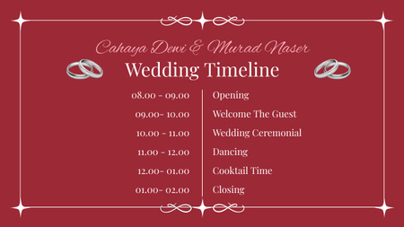 Расписание свадьбы на красном Timeline – шаблон для дизайна
