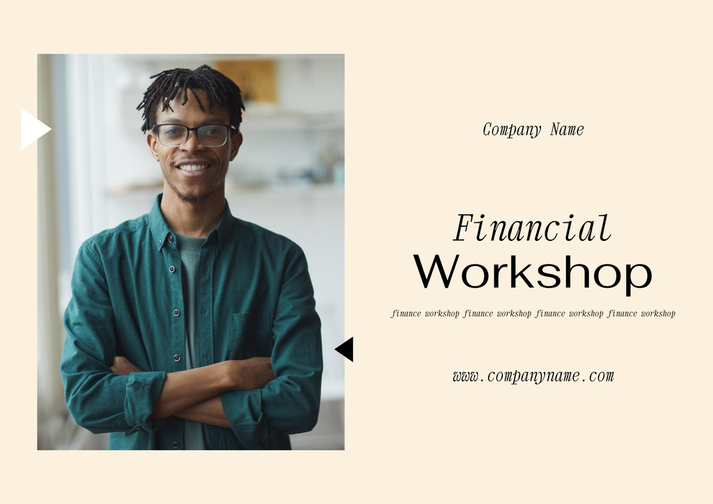 Financial Workshop Promotion with Confident Man Poster A2 Horizontal – шаблон для дизайну