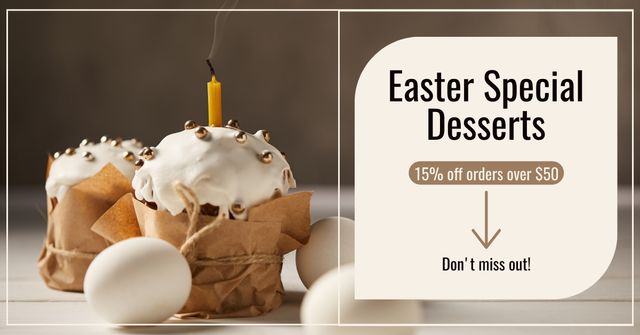 Ontwerpsjabloon van Facebook AD van Easter Special Desserts Offer with Sweet Cake