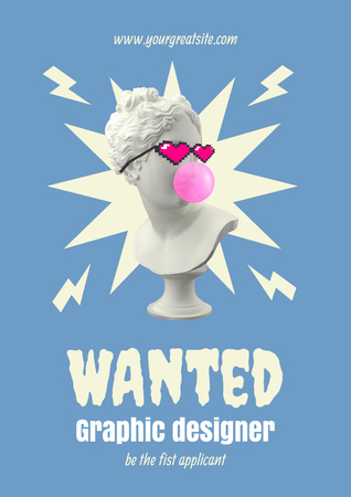 Graphic Designer Vacancy Ad with Funny Statue Poster A3 Tasarım Şablonu