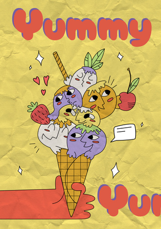 Ice Cream with Funny Balls Poster Design Template