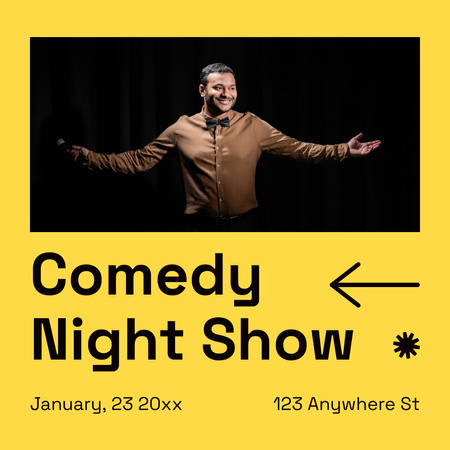 Comedy Night Show with Man on Yellow Instagram Design Template