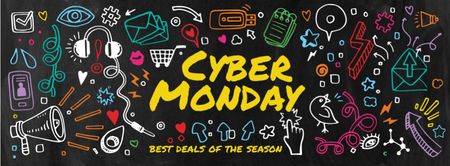 Cyber monday sale with funny illustrations Facebook cover Design Template