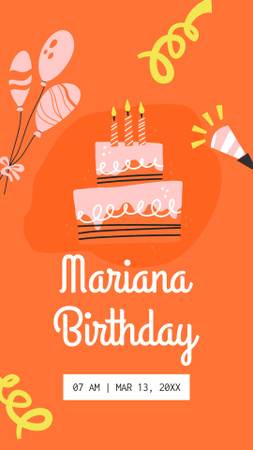Designvorlage Birthday Greeting with Pink Cake and Balloons für Instagram Story